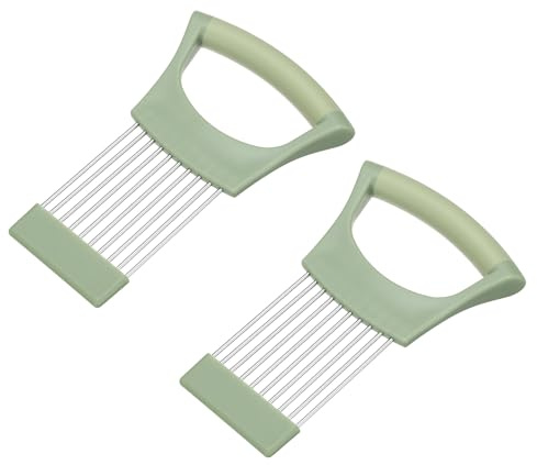 sourcing map 2 Pcs Onion Slicer Holder, Stainless Steel Vegetable Cutting Holder Food Cutter Tool for Slicing Storing Onions Tomatoes Potatoes Avocados Apples, Green