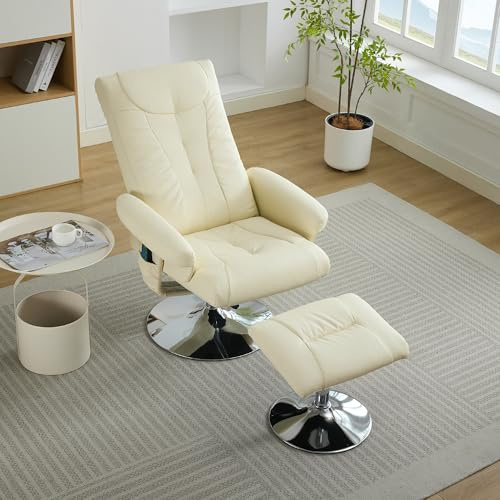LAKFEW Sillon Relax Reclinable Electrico con Reposapiés, Sillon Relax Girar 360° con Masaje y Función de Calefacción, Sillón Reclinable Butaca Sillones para el Salón, PU, 75x98.5x103 cm, Beige