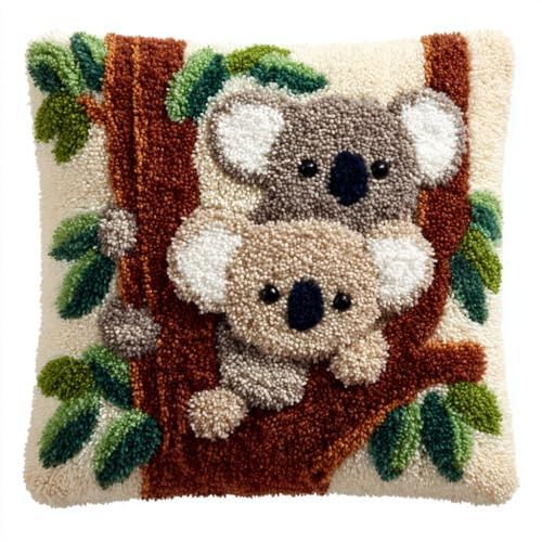 AMBATTERY Kit de gancho de cierre de almohada, Coala kit de cojines de pestillo,bordado para adultos de gancho y pestillo,decoración Soafa,43x43cm