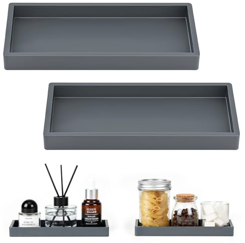 Luxspire Bandeja Rectangular Antideslizante de Silicona de Cuarto de Baño, Bandeja Decorativa para Hogar, Salón y Dormitorio, para Joyas, Velas y Jabón, 20 x 10 cm, 2 Paquetes, Gris Oscuro