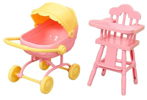Sharplace Seggiolone e Passeggino in 1/12, Mini seggiolone Giocattolo, Ornamenti per mobili da casa delle Bambole per Il Layout della Scena di Vita, Rosa