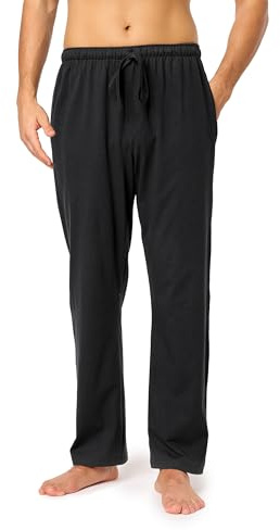 Timone Pantalon Pyjama Homme 100% Coton - Bas de Pyjama Confortable, Respirant, Coupe Droite, Taille Élastique, Poches Pratiques - Idéal Nuit, Détente, Maison - TPP-001 (Noir, XL)