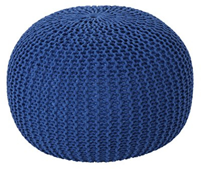 Christopher Knight Home Belle Knitted Cotton Pouf, Navy