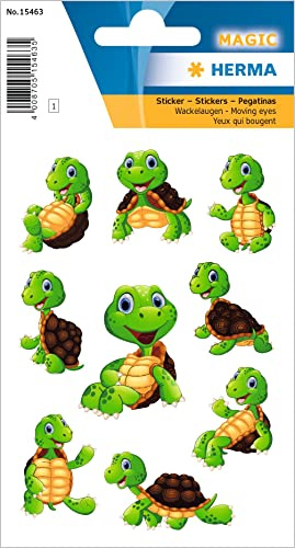 HERMA 15463 Lot de 9 autocollants en forme de tortue avec yeux mobiles pour garçons et filles