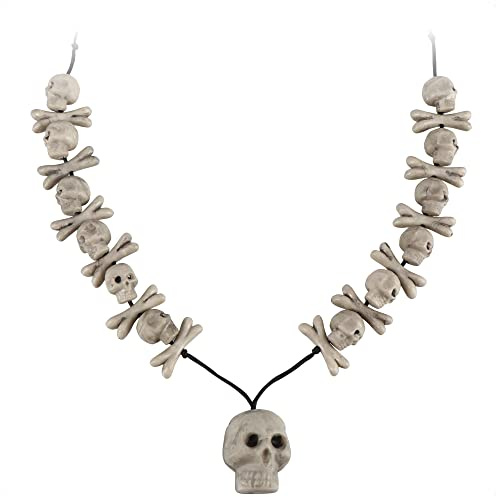 com-four® Collar Calavera para Halloween - Collar con calavera y colgantes de hueso - Accesorios para disfraces - Accesorio para hombres y mujeres (01 pieza - collar calavera)