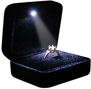 Omeet Velvet Metal Glossy with LED Jewelry Gift Box for Proposal, Engagement, Wedding - Easy to fit into Your Pocket or Handbag