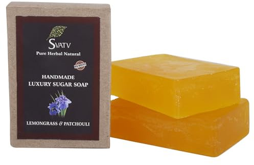 SVATV Handmade Seife with natural, soothing herbs of Lemongrass & Patchouli, Moisturized skin - Traditional Ayurvedic Herbal Seife 125g x2 Bars