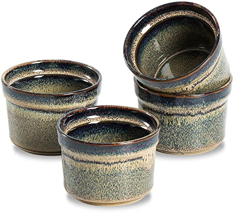 KYBSCZ Ceramic Ramekins 5.5 oz, Porcelain Ramekins set of 4, Oven Safe, Small Oven Safe Baking Dishes/Cups - For Personal Pudding, Creme Brulee, Souffle, Serving Dip, Custard, Ice Cream-Caramel Brown