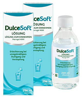 DulcoSoft Lösung gegen Verstopfung | 2 x 250 ml | Stuhlweichmacher mit Macrogol | Sanfte und schonende Erleichterung bei hartem Stuhlgang | Geeignet für Erwachsene, Kinder ab 6 Monaten und Schwangere