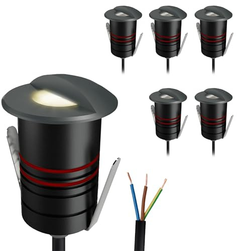 SSC-LUXon JAVO Spot encastrable LED pour l'extérieur 230 V IP67 avec éclairage latéral en noir - Éclairage au sol pour terrasse, jardin et escaliers Ø 47 mm