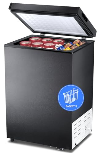 Kismile 3.0 Cubic Feet Chest Freezer with 2 Removable Basket Free Standing Top Open Door Compact Freezer with Adjustable Temperature for Home/Kitchen/Office/Bar