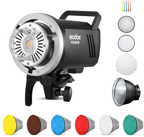 Godox MS300V Flash Studio Kit 5800K±200K Tiempo de Reciclaje de 0.1-1.8 s Sistema X Inalámbrico 2.4G con Reflector estándar Photoflash Monolito para fotografía de Estudio, Retrato y Comercial