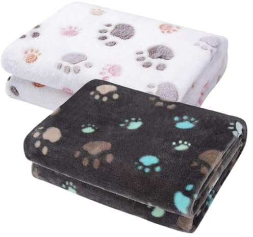 MIRKUZI Mantas para camas para perros, Paquete de 2 mantas para mascotas manta para cachorros manta para gatos con estampado de patas (60 * 40 cm)