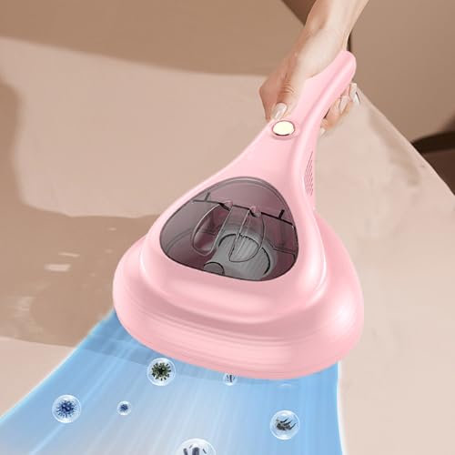 Aspiradora Antiacaros para Colchones con Luz UV y Vibración,Aspirador de Colchones sin Cable,Aspirador Portátil para Colchones,Aspirador de Mano Especial Colchones,10KPA Aspirador Acaros (Rosa)