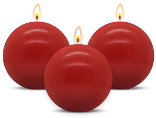 3-Pack 3×3 Inches Red Scentless Ball Pillar Candles – Elegant Decor for Home, Events & Celebration