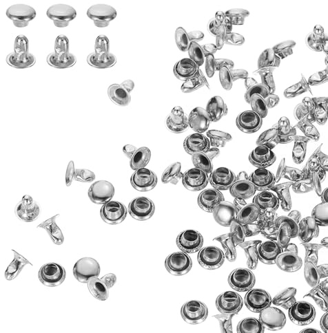 QUARKZMAN 200 Set Rivetti in Pelle Cappello Singolo 5mm Acciaio al Carbonio Rivetto a Vite per Cuoio Chicago Metallo Rotonda Tubolari Per Borse Scarpe Pelle Riparazioni Decorazioni, Argento