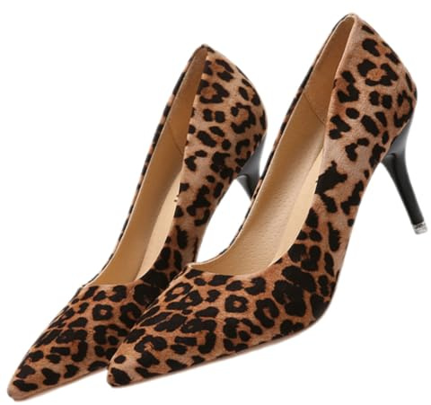 ibasenice Scarpe Donna Eleganti Leopardate Tacco Sottile Punta Affusolata Single Pumps Moda Femminile Scarpe Sopratacchi Stile Leopardo per Ufficio e Serate