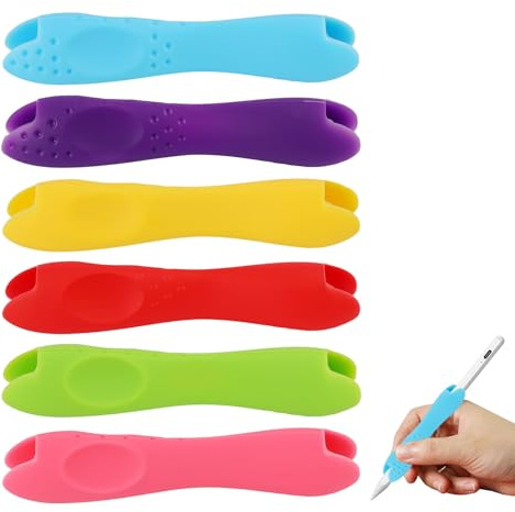 Juego de 6 mangos ergonómicos para lápices con 6 colores, soporte de silicona para niños y adultos, postura correcta de escritura, ergonómicos y cómodos para zurdos y diestros