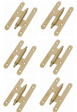 Bisagras Madera - Bisagras para Puertas - Pernio Bisagra - Acero con Remates - Pack 6 Unidades - 100x57mm - Cantos Redondos (IZQUIERDA, DORADO BRILLO)