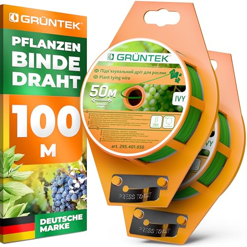 GRÜNTEK Filo flessibile da giardino 100 m con cutter integrato, filo di legatura per piante, resistente alle intemperie, per pomodori, rose, piante rampicanti, colore verde