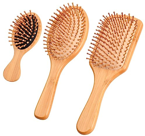 3 cepillos de madera para el cabello, cepillo de madera natural de bambú para desenredar, cepillo de pelo antiestático para hombres, mujeres y niños