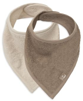 Jollein Lot de 2 bavoirs bandana pour bébé - 100% coton - Avec boutons-pression - Lavable - Foulard triangulaire - Sable/café laiteux