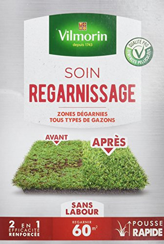 VILMORIN - Soin Regarnissage Universel 2 en 1 - Semences de gazon + Fortifiant naturel - Rénovation facile des gazons abîmés - Levée rapide - Enracinement profond - Pour tous types de gazons - 1 Kg