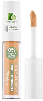 Deborah Correttore Fluido Formula Pura N.02 Beige, 0% Siliconi, Antirughe Borse e Occhiaie, riduce Imperfezioni e Discromie, Finish Luminoso, con Olio di Cetriolo Bio e Filtri Anti Luce Blu