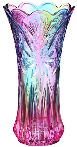 WINOMO Unique Crystal Glass Vase Decorative Rainbow Vase Flower Plant Container Dinner Table Centerpiece Colorful Glass Vases for Home Office Wedding