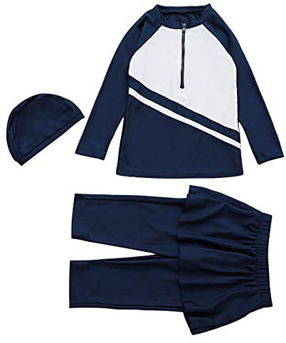 WOWDECOR Muslim Swimwear for Girls, Two Pieces Long Sleeve Shorts Swimming Costume with Swim Skirt Set