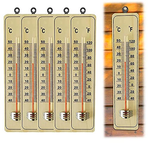 mumisuto 6 Stück Holzthermometer, Analoges Innenthermometer, Holzthermometer, Thermometer innen, Thermometer Gartenthermometer Analog aus Holz für Innen und Außen