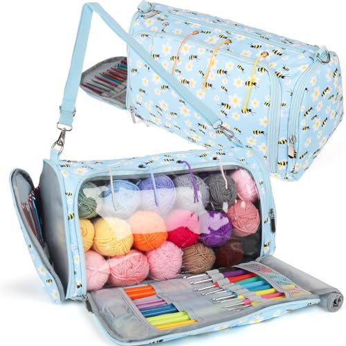 Coopay Stricktasche Tragbare Garn Aufbewahrungstasche, Große Garnaufbewahrung für Stricknadeln Strickzubehör, Stricknadeltasche Zur Aufbewahrung von Wolle und Häkelzubehör, Biene