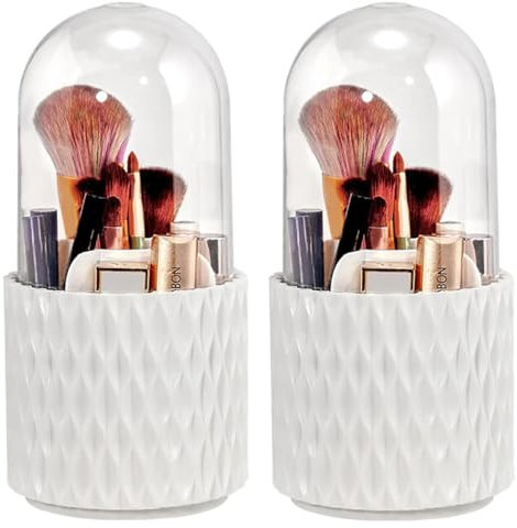 Lostwry 2 Pezzi Porta Pennelli Trucco con Coperchio, 360° Rotante Porta Pennelli Make Up Portaspazzole da Trucco, Porta Trucchi e Pennelli Organizer per Bagno, Scrivania
