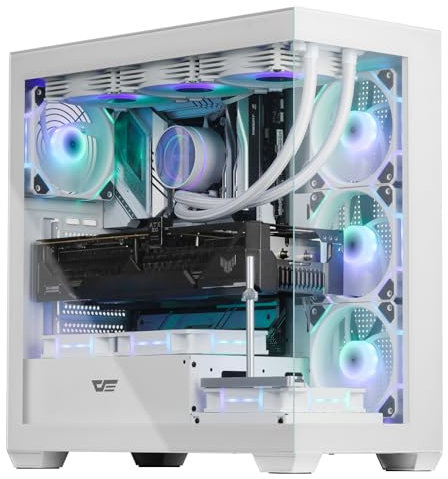 darkFlash ATX Mid-Tower PC-Gehäuse, vorinstallierte 4 PWM ARGB-Lüfter, Gaming-PC-Gehäuse mit doppelter Sichtscheibe gehärtetem Glas, Typ-C, unterstützt Wasserkühlungsradiatoren 360mm, Weiß (DS900)