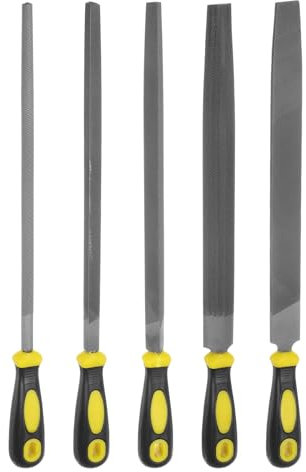 QUARKZMAN Set di 5 Lime Metallo 12 Acciaio al Carbonio ad Alta Resistenza Taglio Medio Mezza Tonda Piana Triangolare Quadrata Rotonda con Manico Plastica per Sbavatura Rimozione Materiale