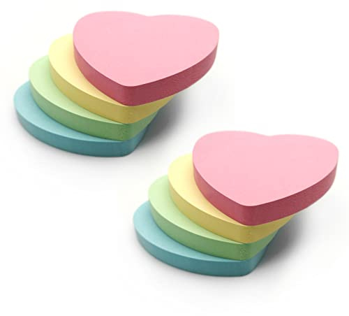 Evergreen Goods Set med 8 pastellhjärtformade självhäftande anteckningsblock | 800 ark totalt | avtagbart lim | Blandade färger: gul, rosa, blå, grön | 100 ark per block