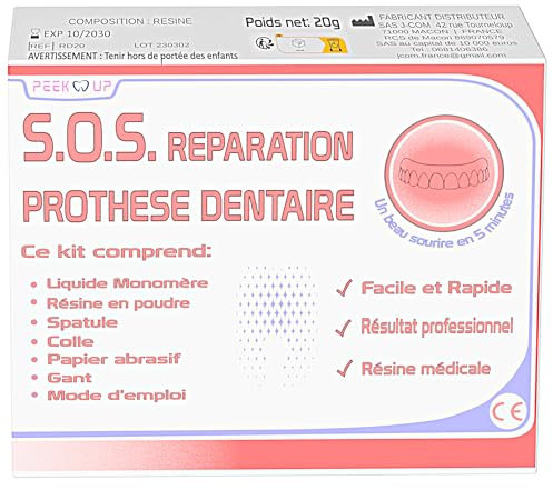 RESINE DENTAIRE KIT POUR 3 REPARATIONS, Réparez votre dentier cassé vous même, prédosé facile d'utilisation
