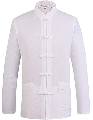 FGDIUCVN Kampfsportbekleidung Chinesischer Tang-Anzug für Männer Kung Fu Kleidung Oberteile Kampfkunst Baumwollhemd,Weiß,L