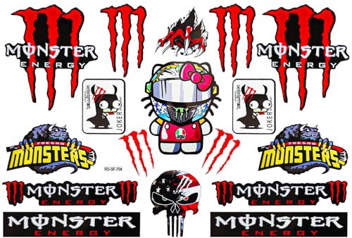 Cretassion Reflektierend Motorrad Aufkleber Niedliche Katze, Monster Wasserdicht Aufkleber Motorrad, Hochwertige Sticker für MotorräDer, Motorradhelm, Skateboard, Auto Und GeläNdemotorräDer Rot