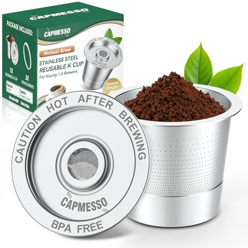 CAPMESSO Reusable K Cups for Keurig 1.0: Stainless Steel Coffee Pod Metal Refillable K Cup - Universal Coffee Filters for Keurig 1.0 Coffee Maker, Eco-Friendly, Innovative Design