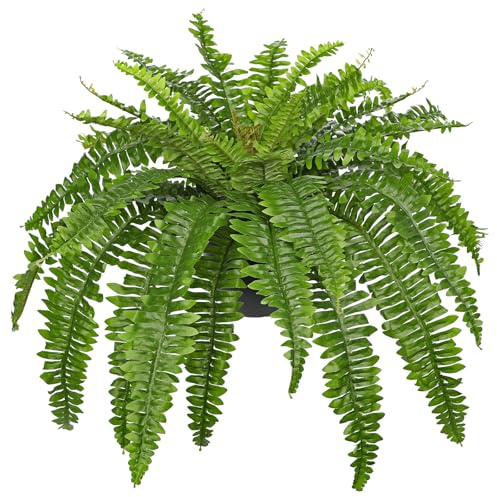 Hollyone 34.6'' Artificial Boston Fern Potted Plant, Fake Fern Bushes in Pot for Indoors & Outdoors, Green Faux Plants for Home Decor, Garden, Patio, Balcony, Living Room Decorations