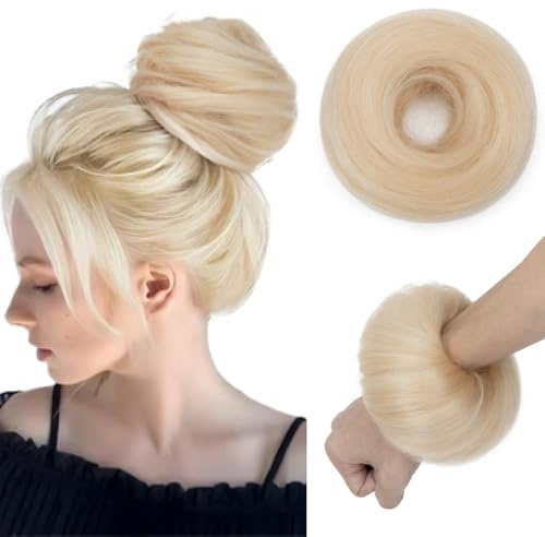 tesshair Messy Bun Hair Piece 100% Real Human Bun Hair Piece Natural Scrunchie Donut with Elastic Band Hairpieces for Women Girls(Natural Blonde, 25g)