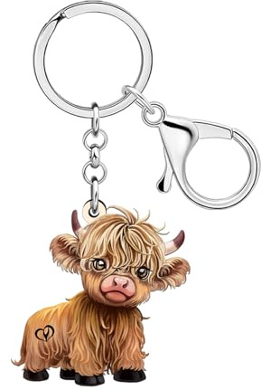 LONYOO Regali Mucca Highland Portachiavi Mucca Highlander in Acrilico Accessori Mucche Hyland Regali per Donne Ragazze Cowgirl Cowboy Borsa Charms (Marrone)