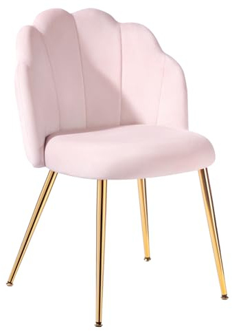 Eufurnibi Silla de tocador con respaldo, silla pequeña para sala de estar y dormitorio, con patas doradas, moderna de mediados de siglo y fácil de montar, color rosa