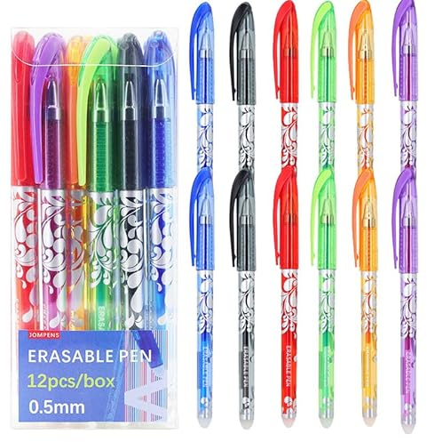 Set di penne cancellabili per il ritorno a scuola, 12 penne lavabili, multicolore, per studenti, insegnanti e aule, inchiostro senza sbavature (nero, blu, rosso, verde, arancione, viola)