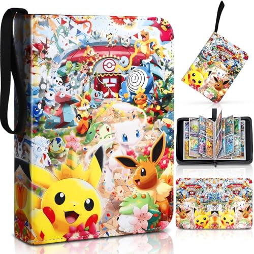 Album Cartas Coleccionables, Álbum para Cartas con Cremallera, Carpeta de Tarjetas de PU Impermeable 50 Páginas, 400 Bolsillos