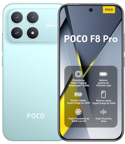 XIAOMI POCO F8 Pro, Smartphone 12+256 GB, 6.59 120Hz AMOLED Display, 50MP Triple Camera 60mm Telephoto, Sound by Bose, 6210mAh (typ) Battery, Denim Blue, Charger Not Included