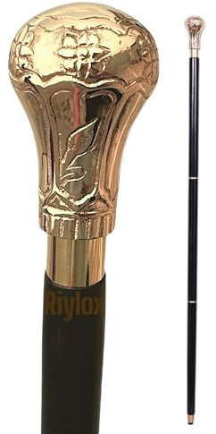 Replica di Bat Masterson - Bastone da passeggio in legno fatto a mano da 95,2 cm, con manico in ottone, finitura nera e oro, elegante bastone da passeggio per uomini e donne