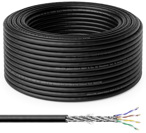 deleyCON 20m CAT 7 Outdoor Installationskabel Koppar (CU) Solid S/FTP PiMF Skärmning 10Gbps 1000MHz Utomhusbruk Väderbeständig Nätverkskabel Installationskabel LAN Ethernet Datakabel Trädgård Terrass