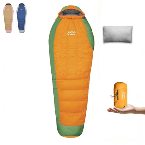 HLITMOUT Down Sleeping Bag with Pillow 4 Season | Lighgweight and Compact,680FP RDS Certified Down,Regular and Large sizes,for Hiking, Backpacking and Camping Outdoor